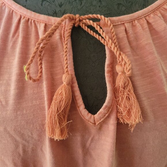 Natural Reflections Womens S Peach Tie Front Tassel Top - Picture 2 of 6